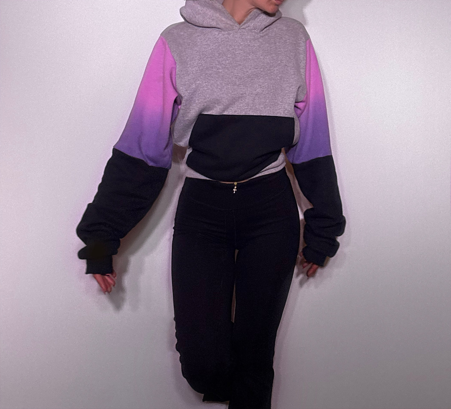 x Reworked Cropped Hoodie with Tie-Dye Block Sleeve