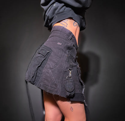 x Patchwork Cargo Skirt Black