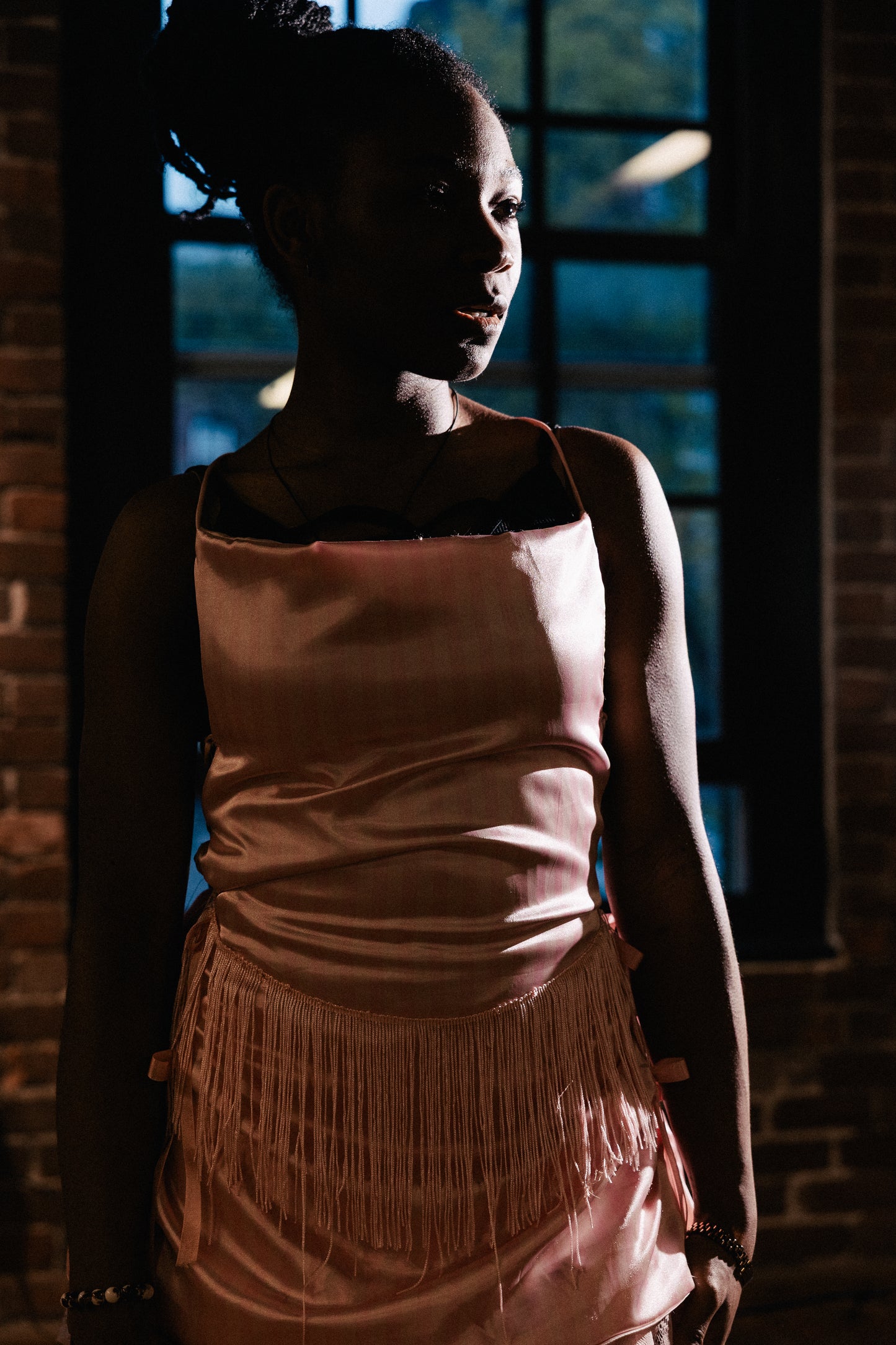 x Corset-Back Mini Dress with Vintage Lace Pink