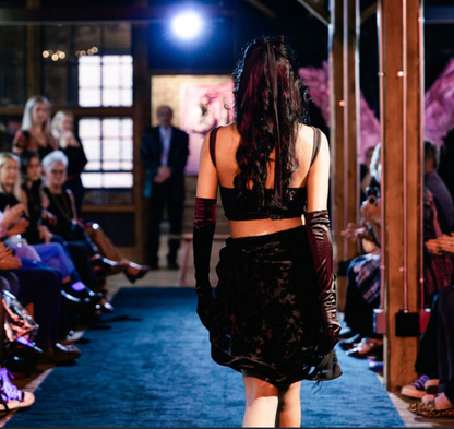 x High-Waisted Skirt with Scarf Overlay Black