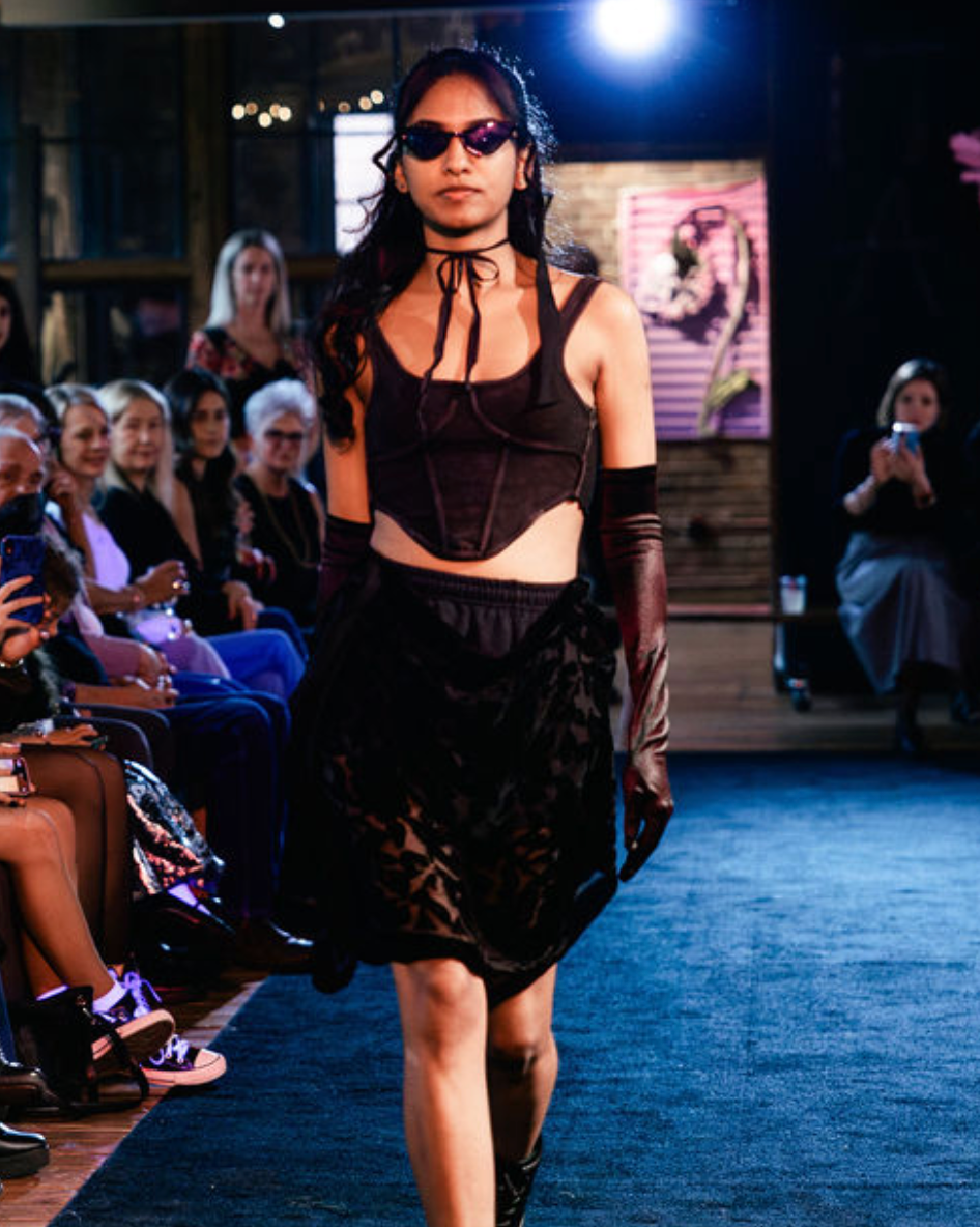 x High-Waisted Skirt with Scarf Overlay Black