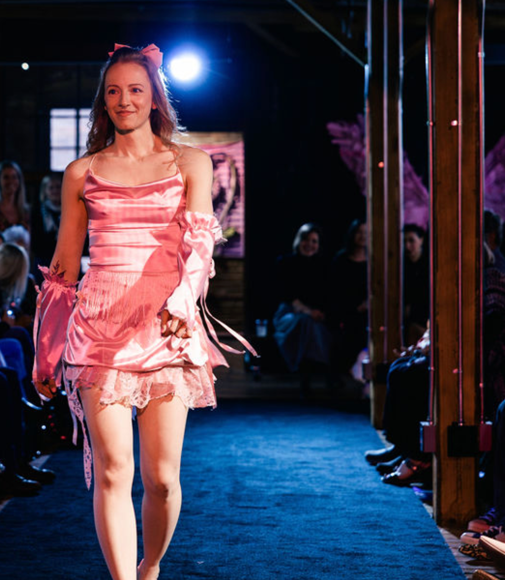 x Corset-Back Mini Dress with Vintage Lace Pink