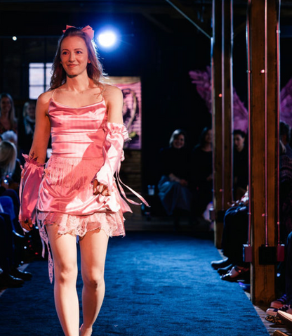 x Corset-Back Mini Dress with Vintage Lace Pink