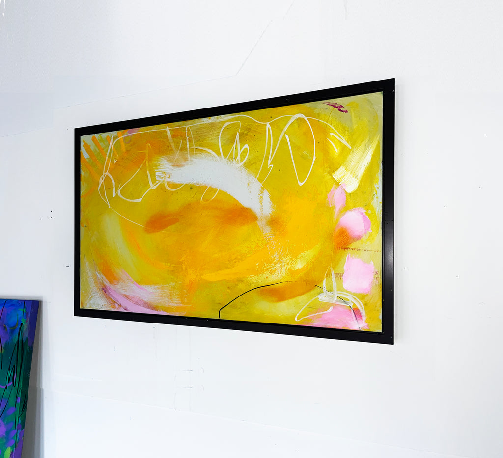 "Abstract original SOL  on repurposed framed canvas"