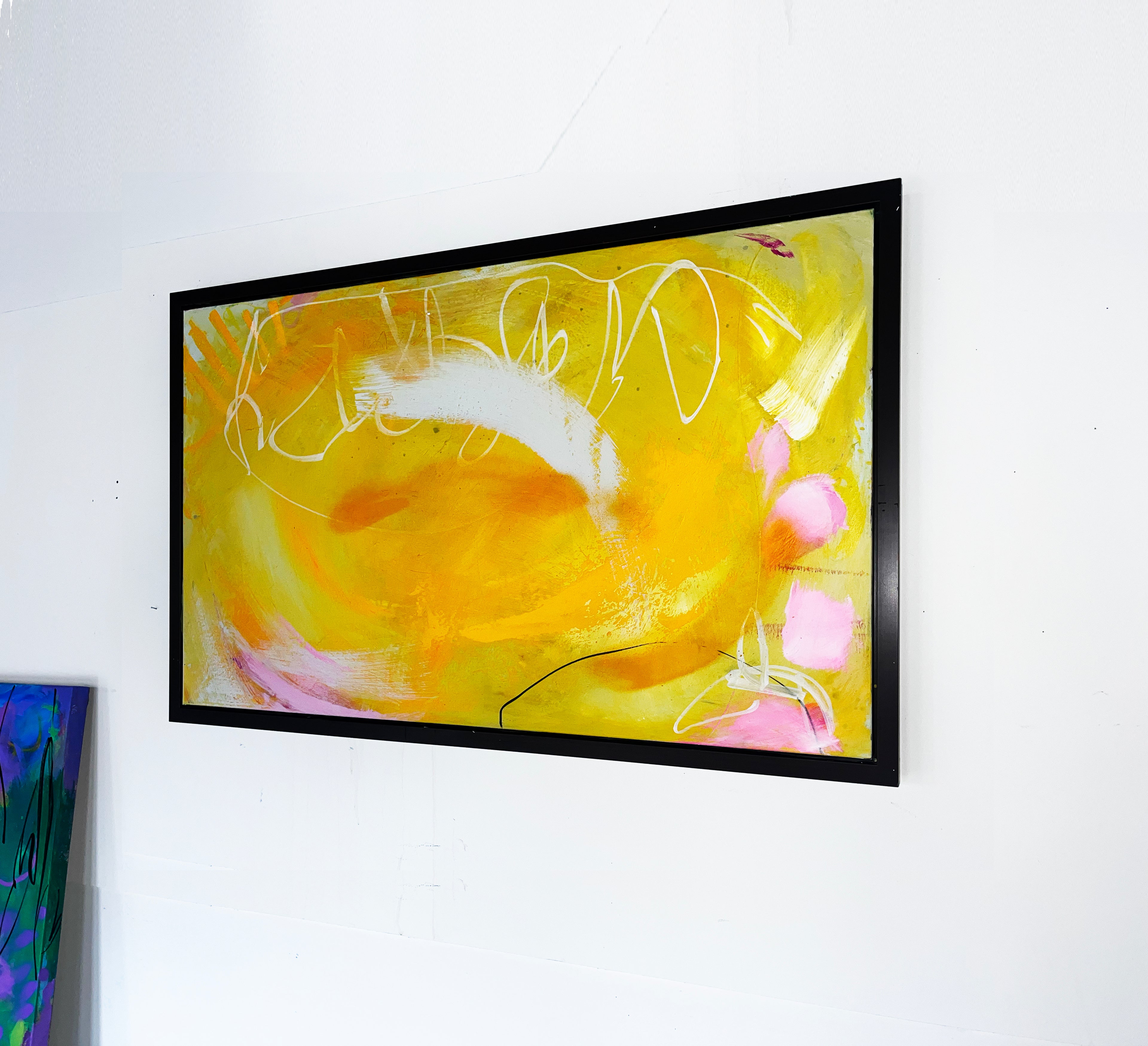 "Abstract original SOL  on repurposed framed canvas"