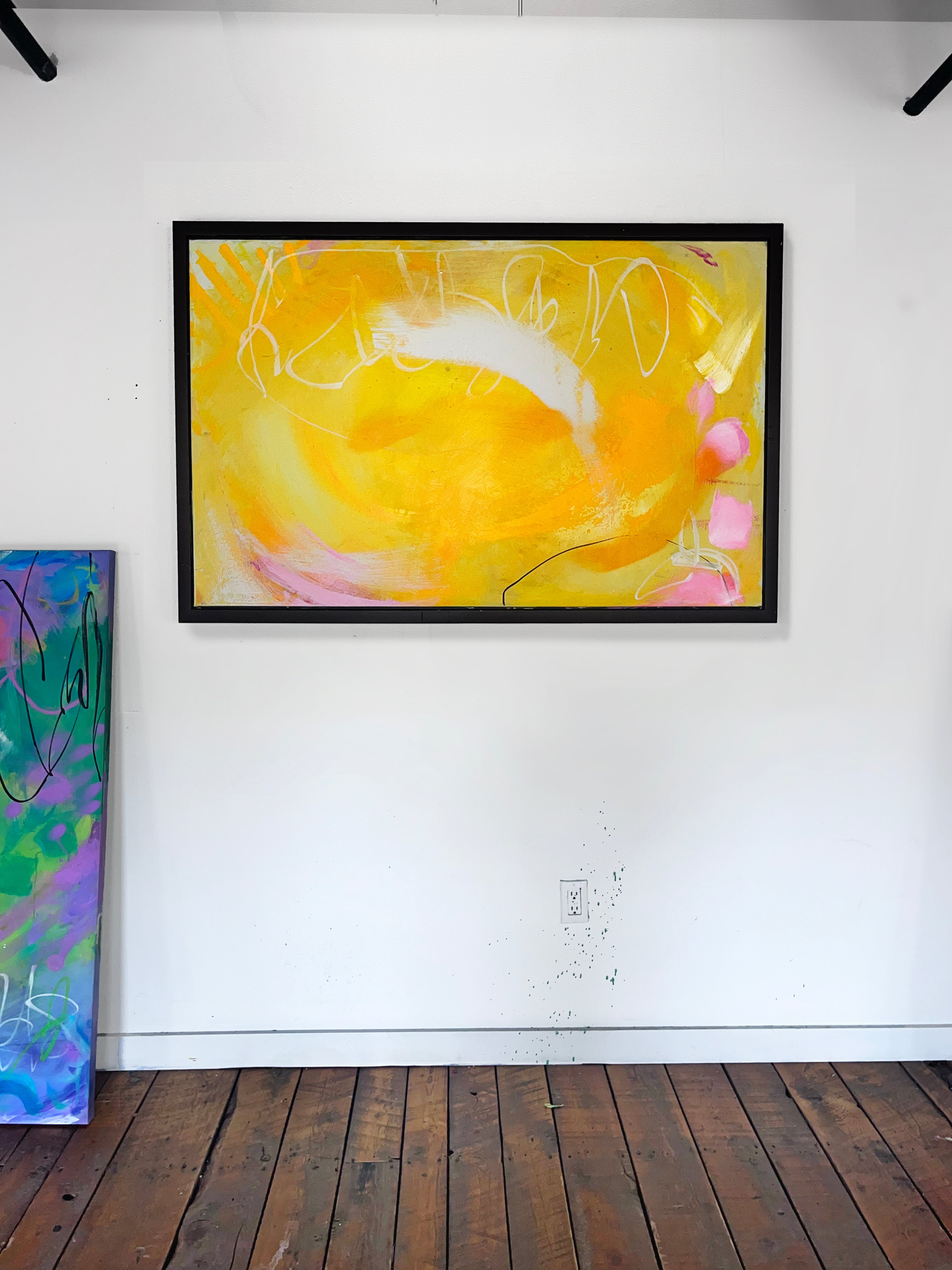 "Abstract original SOL  on repurposed framed canvas"