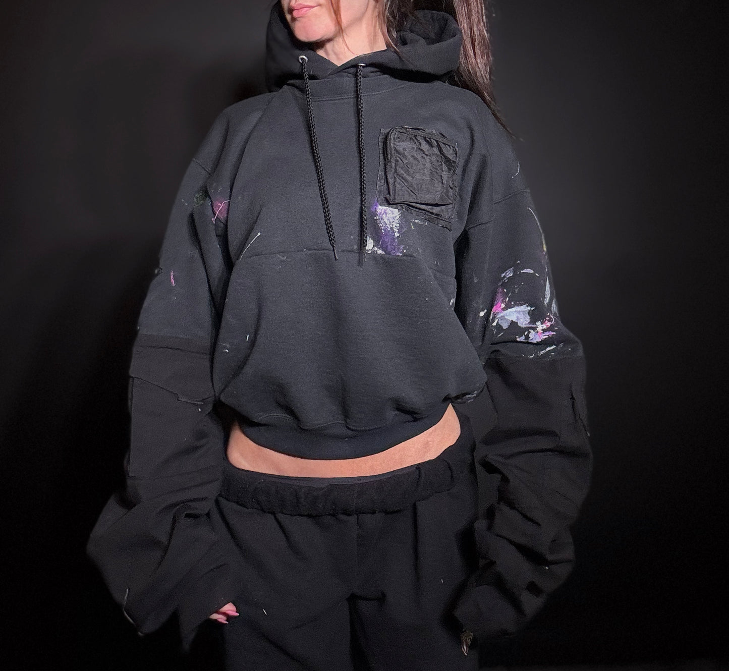 x Cropped Hooded Sweatshirt Black