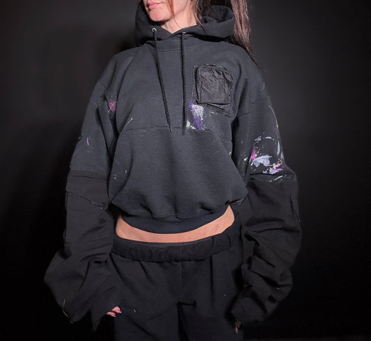 x Cropped Hooded Sweatshirt Black