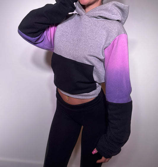 x Reworked Cropped Hoodie with Tie-Dye Block Sleeve