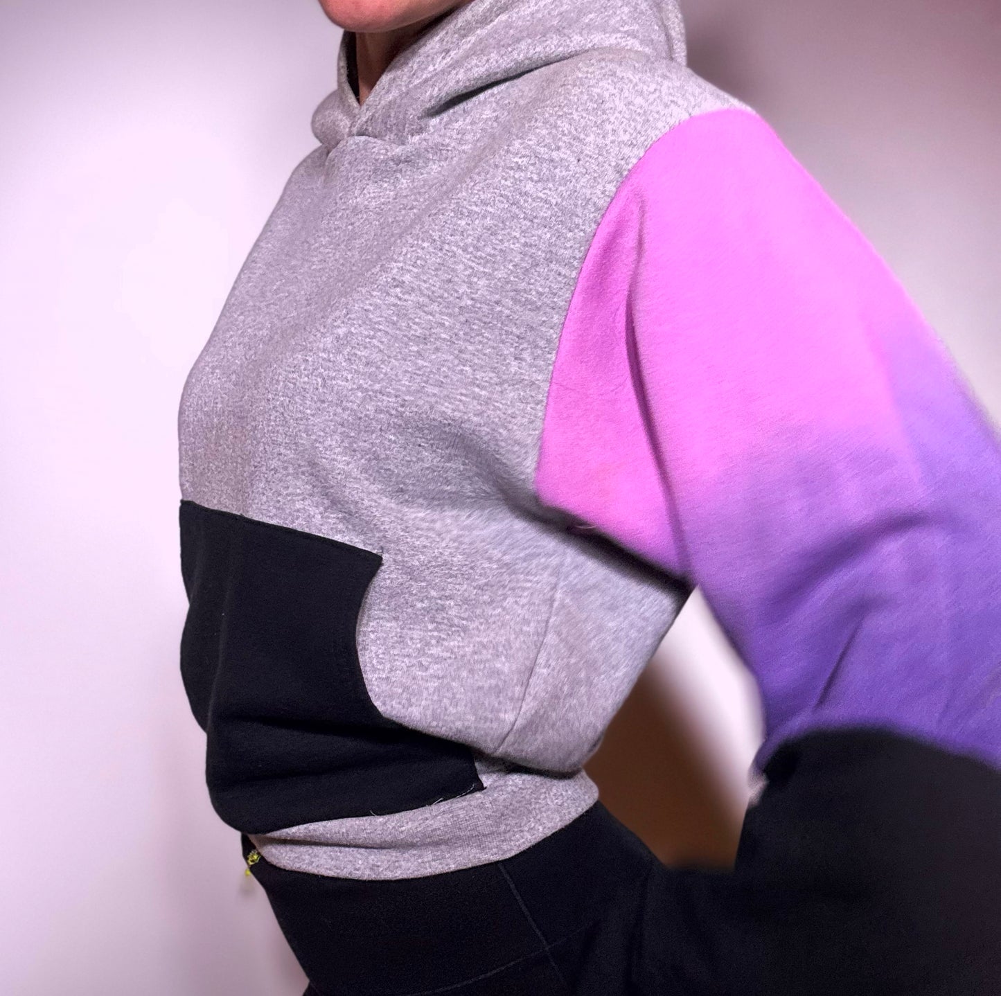 x Reworked Cropped Hoodie with Tie-Dye Block Sleeve