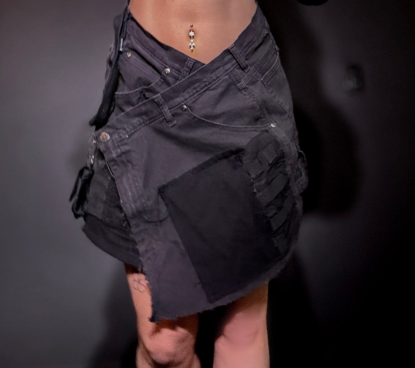 x Patchwork Cargo Skirt Black
