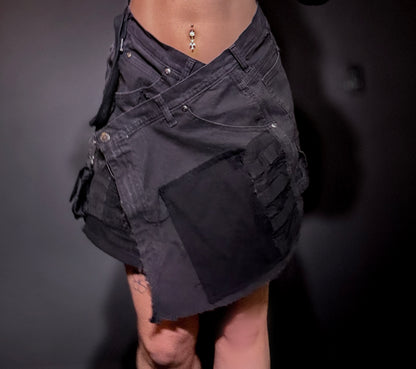 x Patchwork Cargo Skirt Black