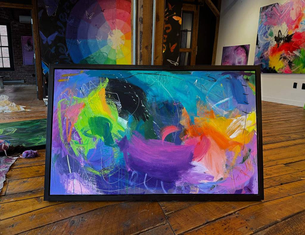 HEART ON FIRE I "abstract original" on repurposed framed canvas